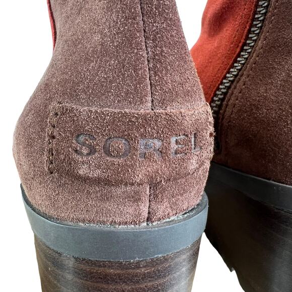 Sorel Cate Booties Suede Leather Carnelian Red Size 6 Waterproof Two-Tone Casual - Picture 11 of 13